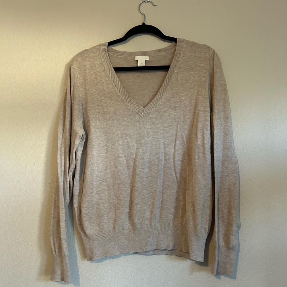 Beige Thin V-Neck Sweater